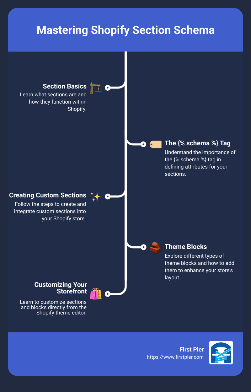 Shopify Section Schema Explained - shopify section schema infographic infographic-line-5-steps