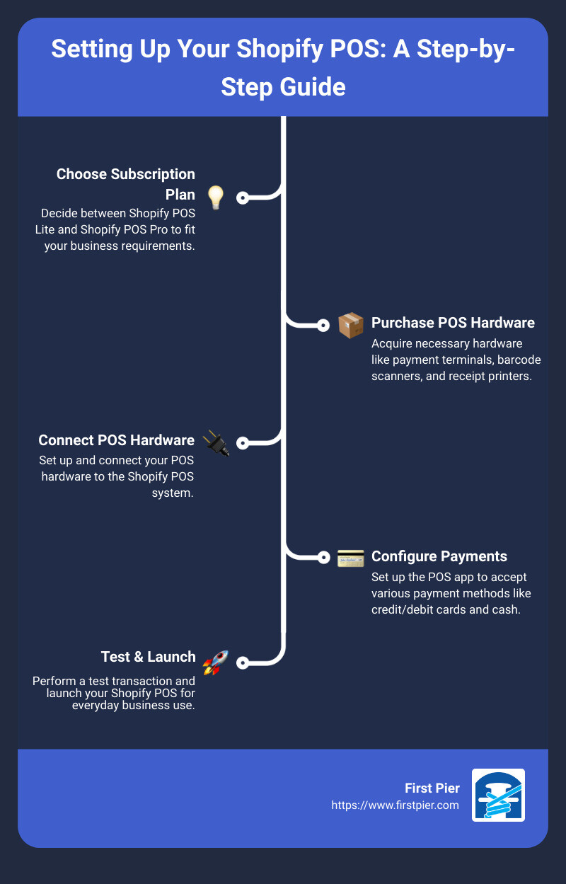 A diagram showing the steps to setting up Shopify POS - setting up shopify pos infographic infographic-line-5-steps