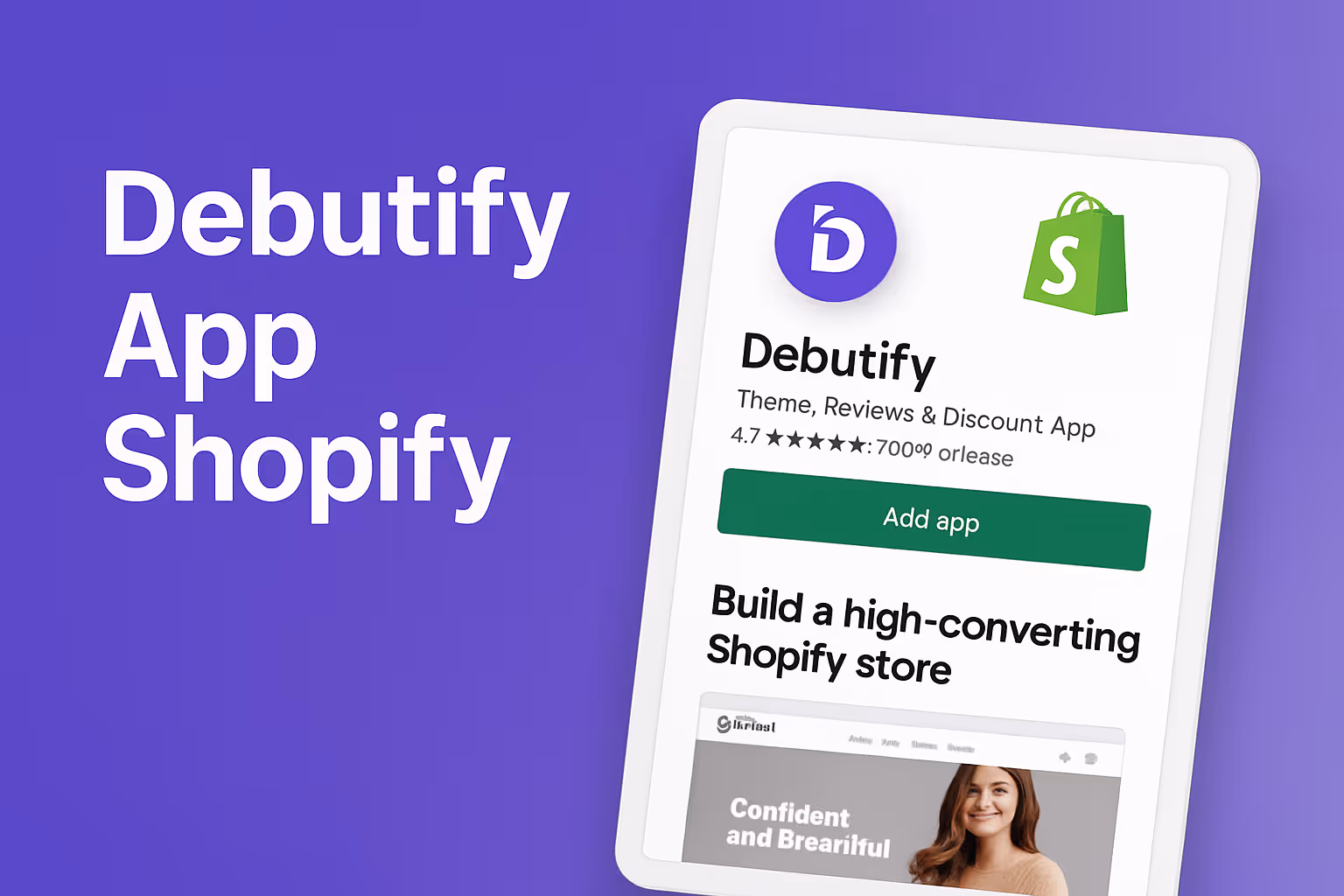 Debutify dashboard showing Shopify integration and key conversion widgets