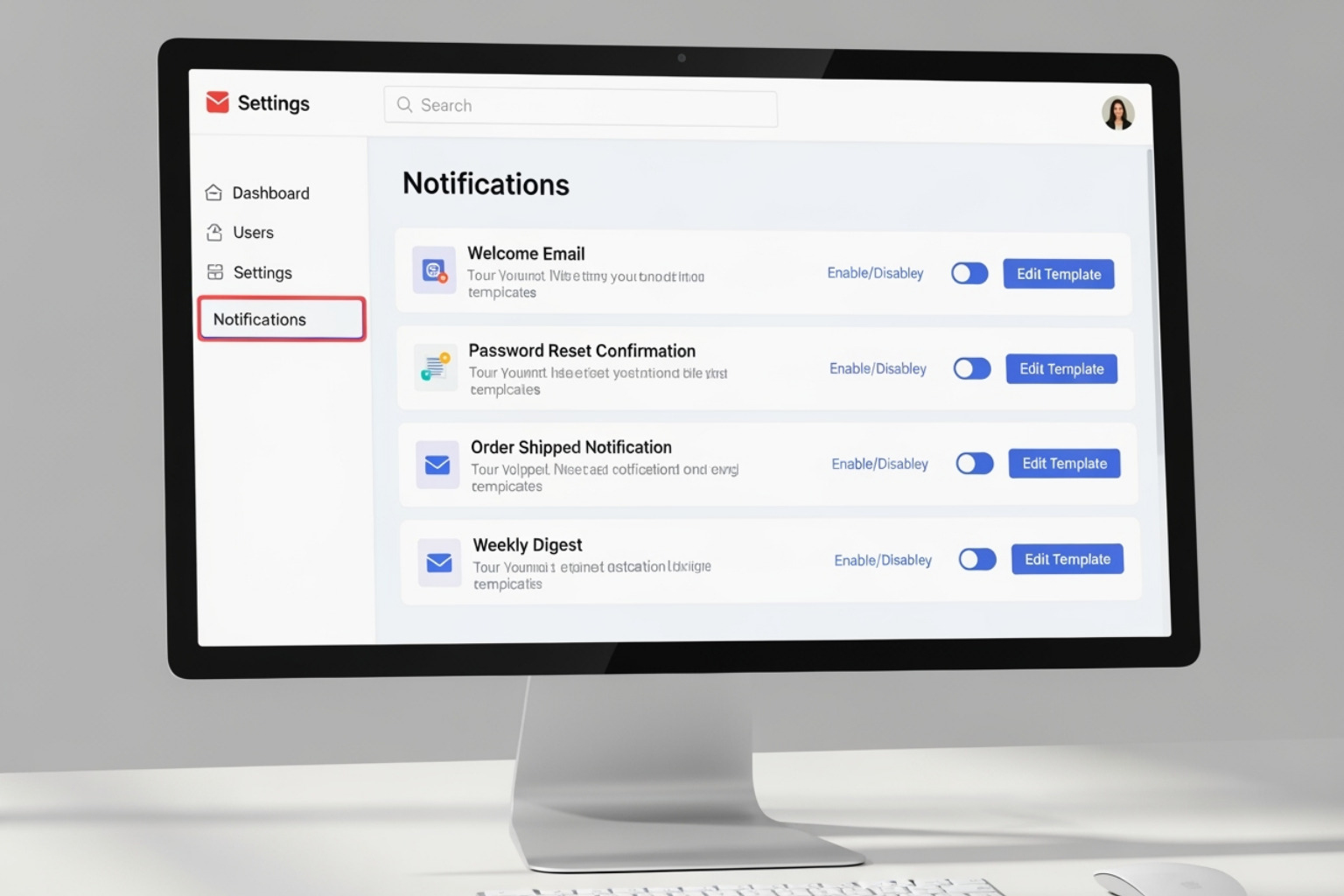 Shopify Notifications settings page showing the list of email templates - Shopify order confirmation emails