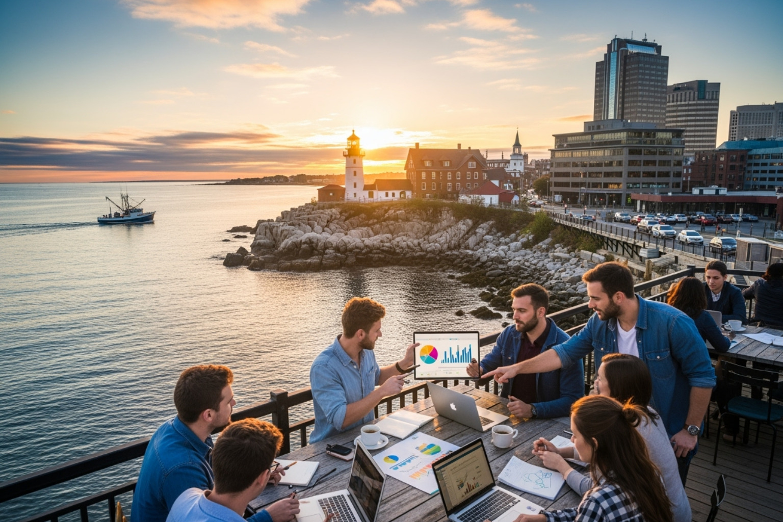 A laptop screen showing a marketing analytics dashboard - portland maine content marketing