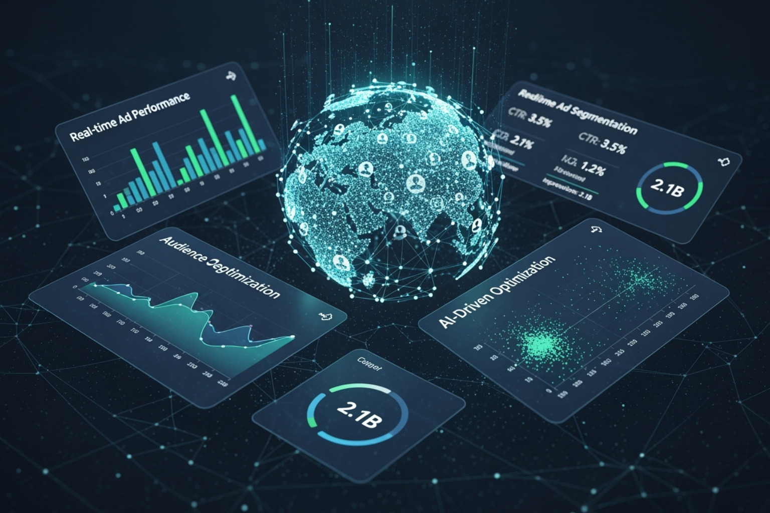 a futuristic interface showing AI-driven ad personalization - digital ad management