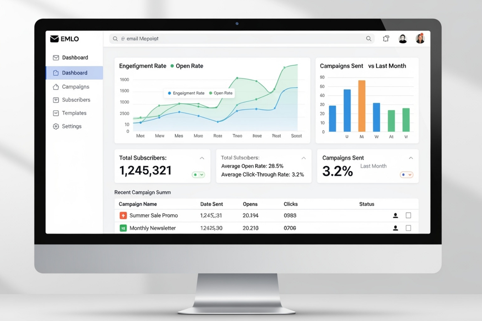 dashboard of a generic email marketing platform - emailing services
