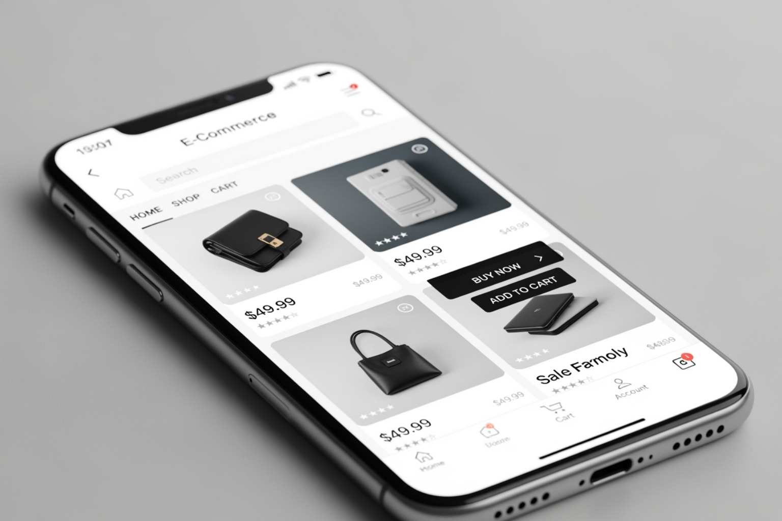 Clean, well-organized mobile website layout on a smartphone screen - mobile ecommerce website
