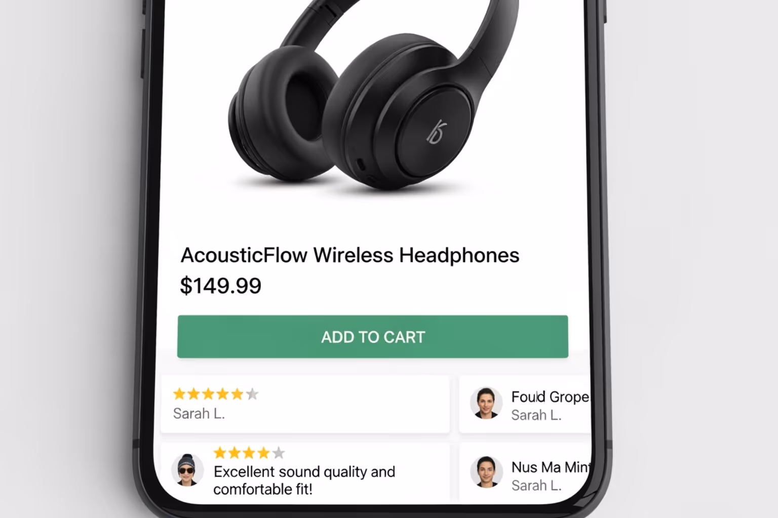 Mobile product page highlighting a clear "Add to Cart" button and customer reviews - mobile ecommerce website Mobile product page highlighting a clear "Add to Cart" button and customer reviews - mobile ecommerce website
