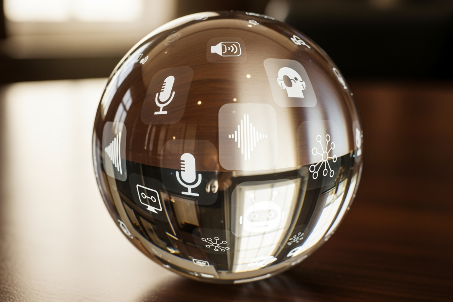 crystal ball showing AI and voice search icons - engine optimization seo