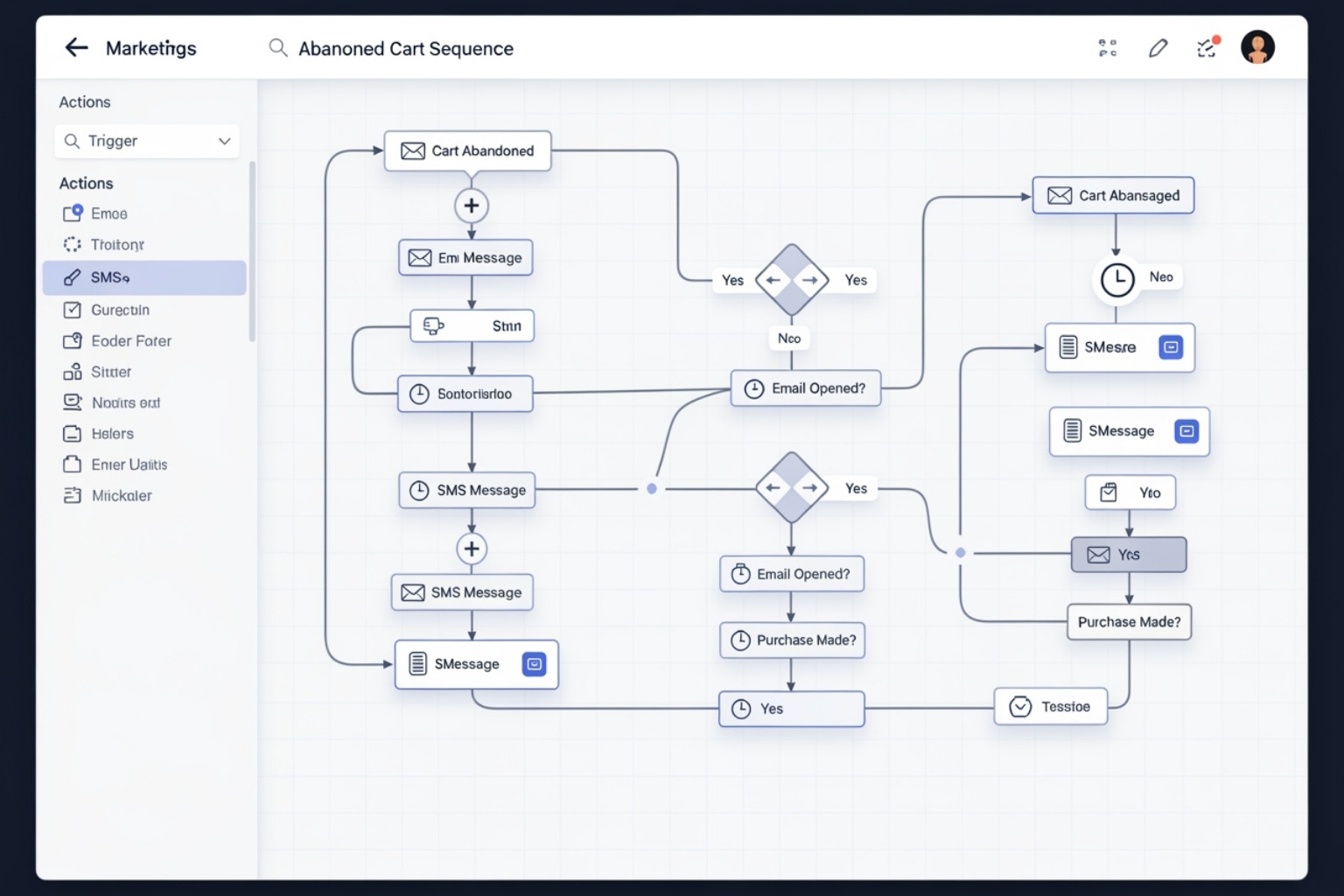 Klaviyo flow builder showing a multi-channel (email and SMS) abandoned cart flow - klaviyo features email sms marketing automation