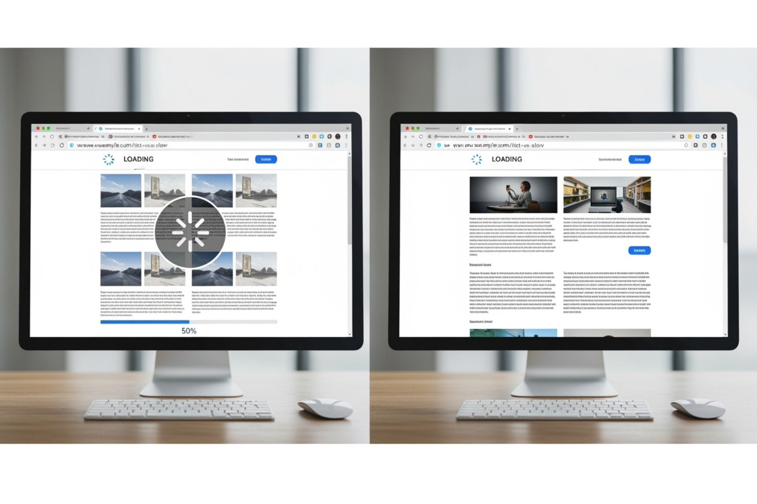 Comparison of an unoptimized image loading slowly versus an optimized image loading instantly - optimised images Comparison of an unoptimized image loading slowly versus an optimized image loading instantly - optimised images
