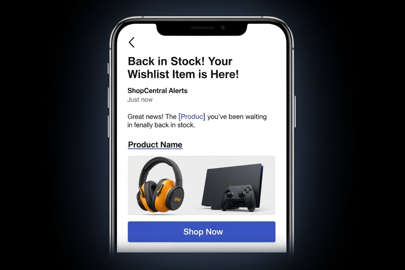 Back-in-stock notification email example - klaviyo automated emails