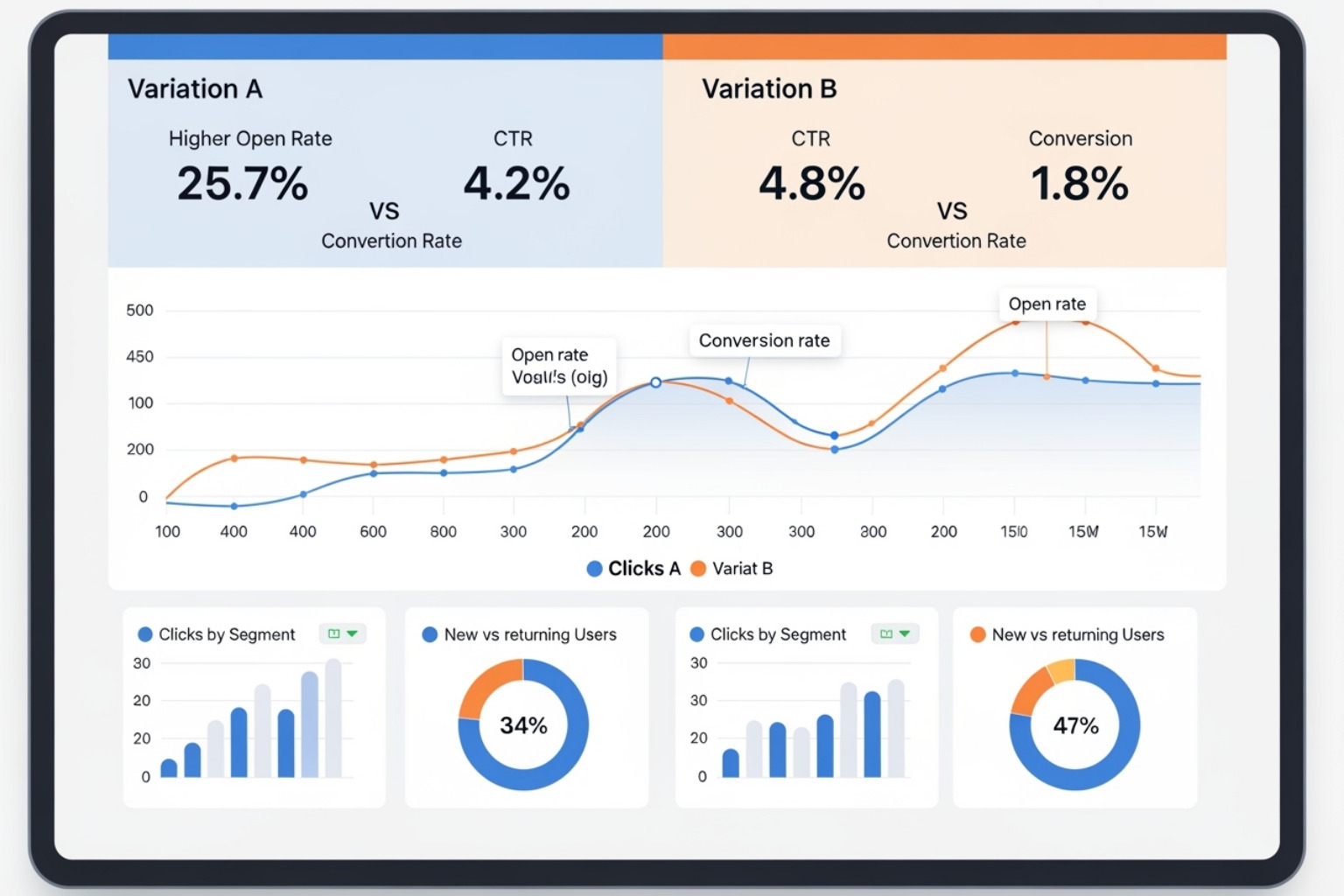 A/B test results dashboard - klaviyo automated emails