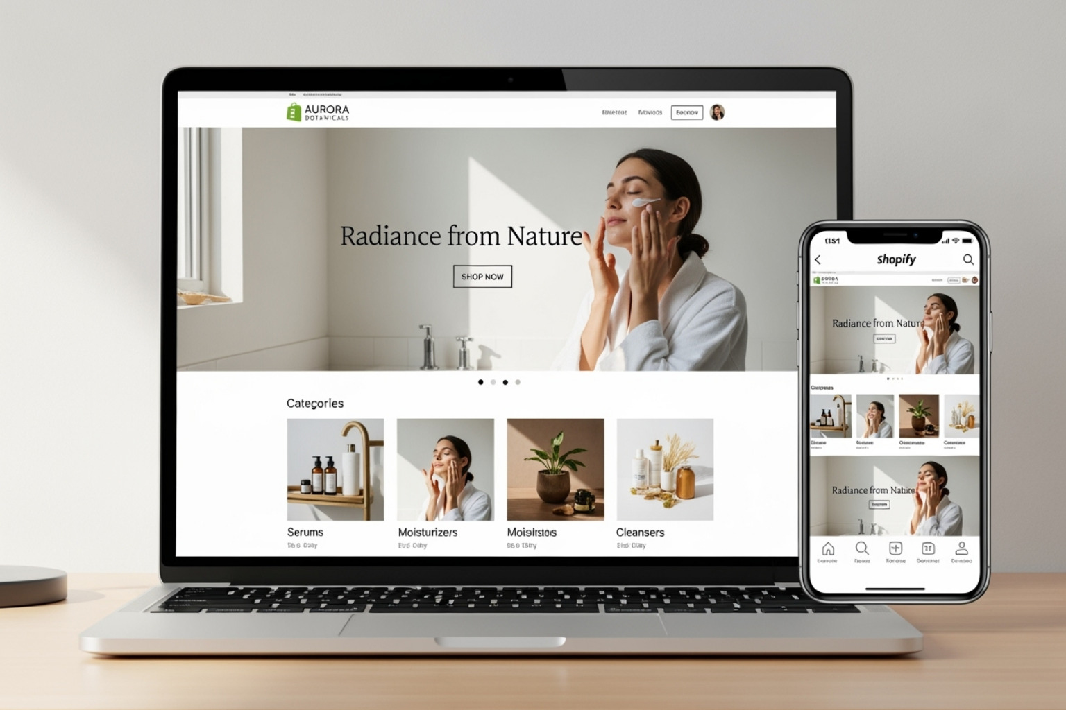 A well-designed Shopify homepage on a laptop and mobile phone - shopify brand building
