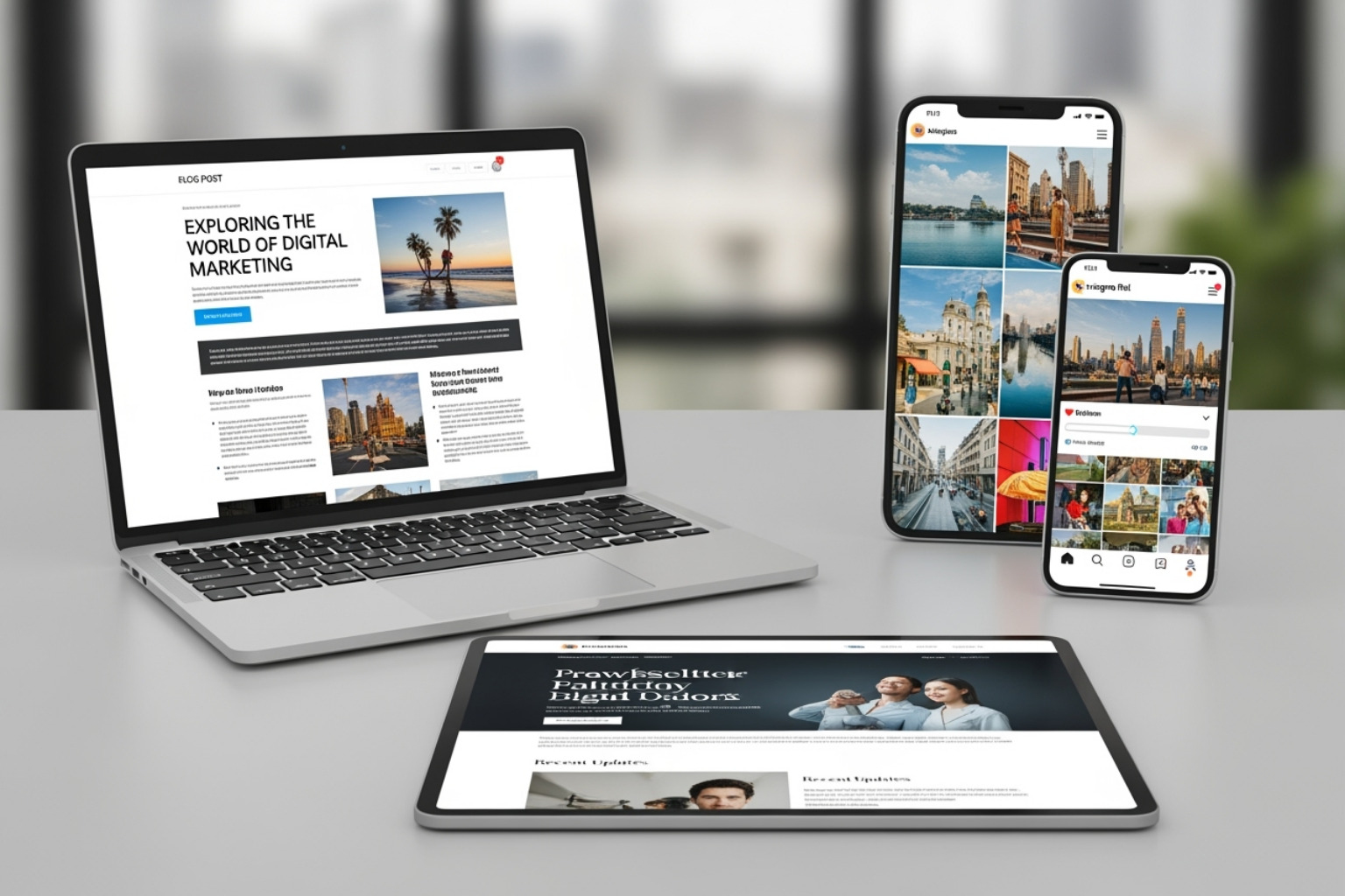 A visual collage showcasing various digital content formats including a detailed blog post screenshot, a dynamic Instagram Reel playing on a smartphone, and a professional email newsletter displayed on a tablet - Shopify content marketing A visual collage showcasing various digital content formats including a detailed blog post screenshot, a dynamic Instagram Reel playing on a smartphone, and a professional email newsletter displayed on a tablet - Shopify content marketing