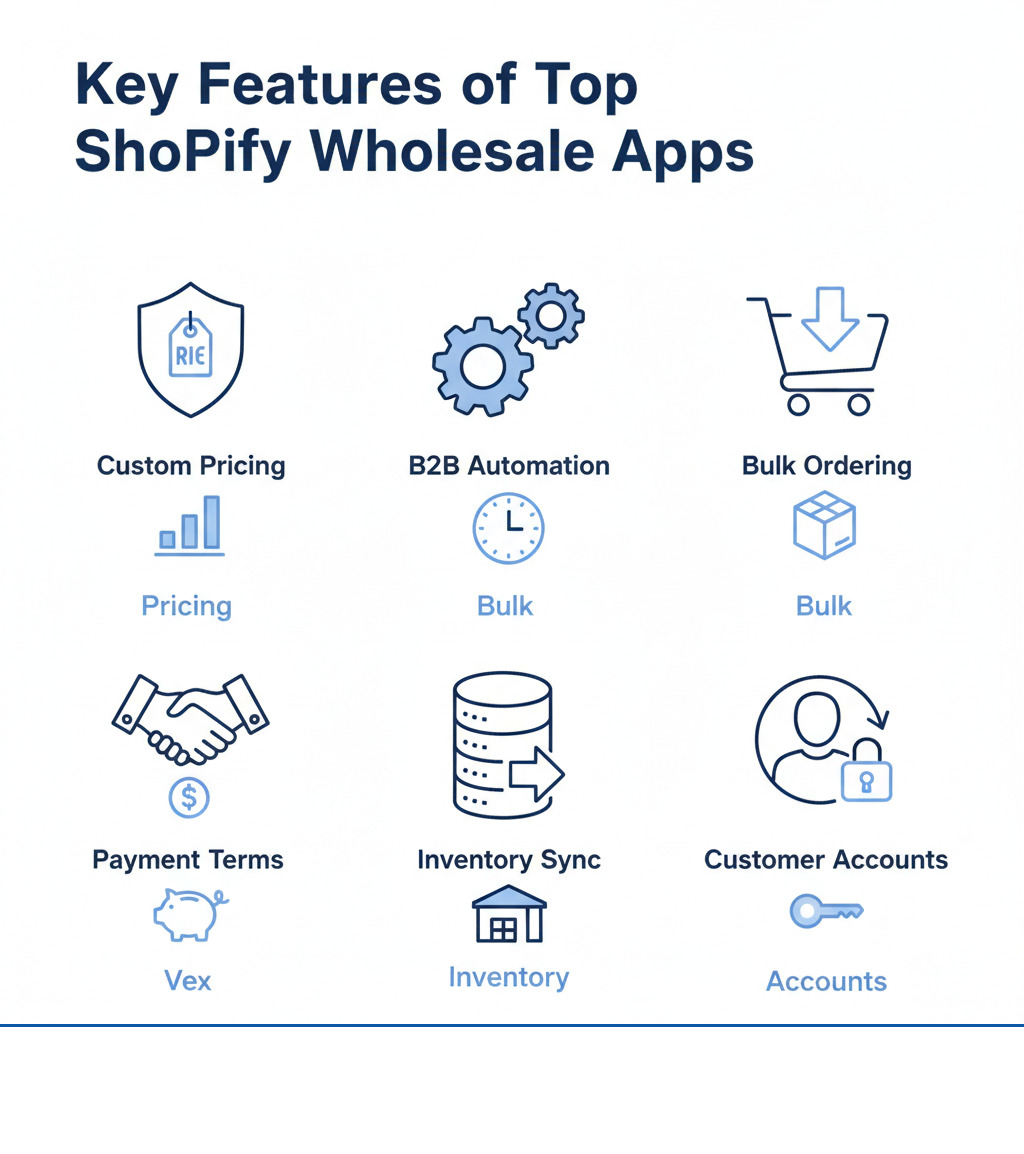 Key Features of Top Shopify Wholesale Apps - Best Shopify wholesale app infographic 