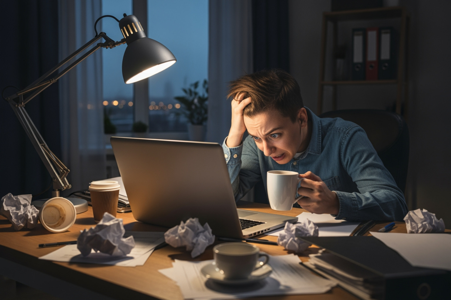 A business owner looking overwhelmed at their computer - Shopify Marketing Agency A business owner looking overwhelmed at their computer - Shopify Marketing Agency