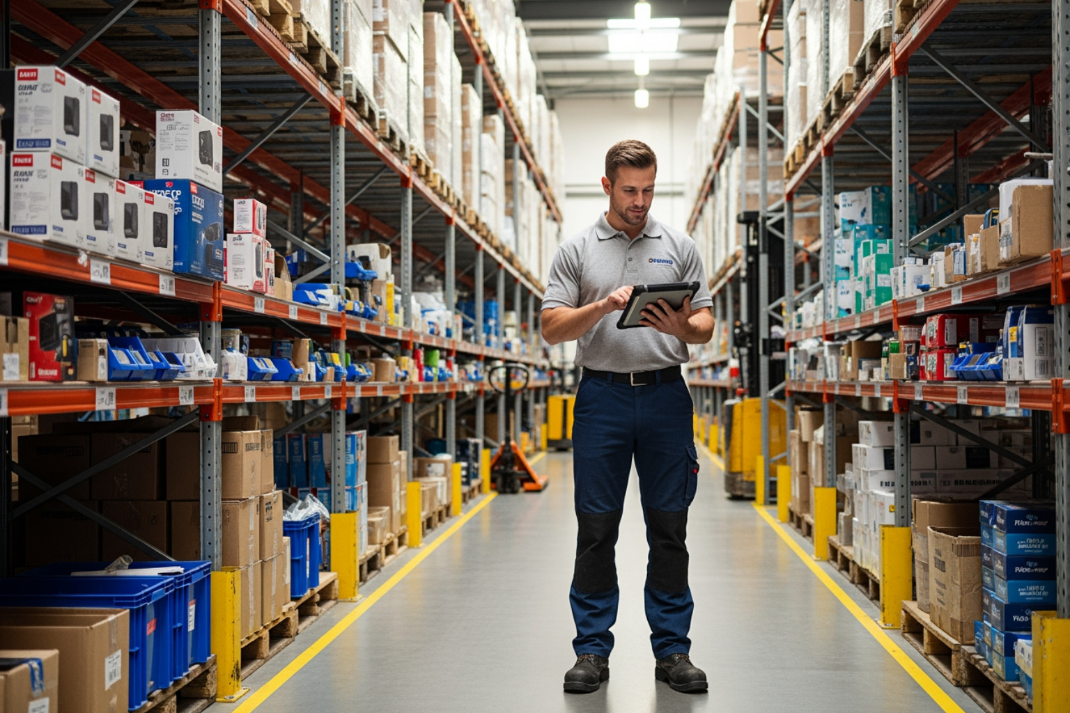 a worker checking inventory in a warehouse with a tablet - shopify infor integration a worker checking inventory in a warehouse with a tablet - shopify infor integration