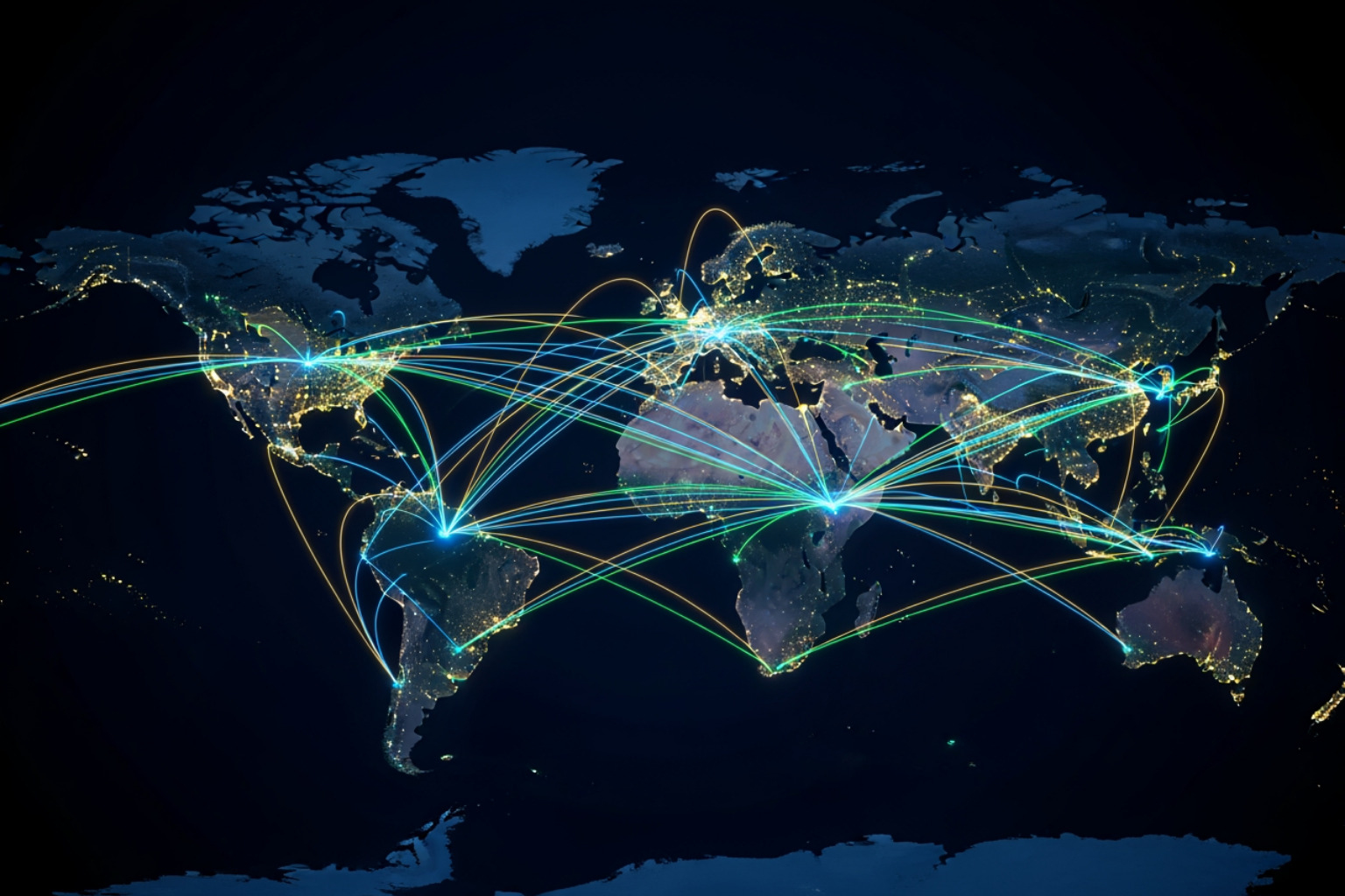 World map with interconnected points representing a global supply chain - Shopify Wholesale Strategy