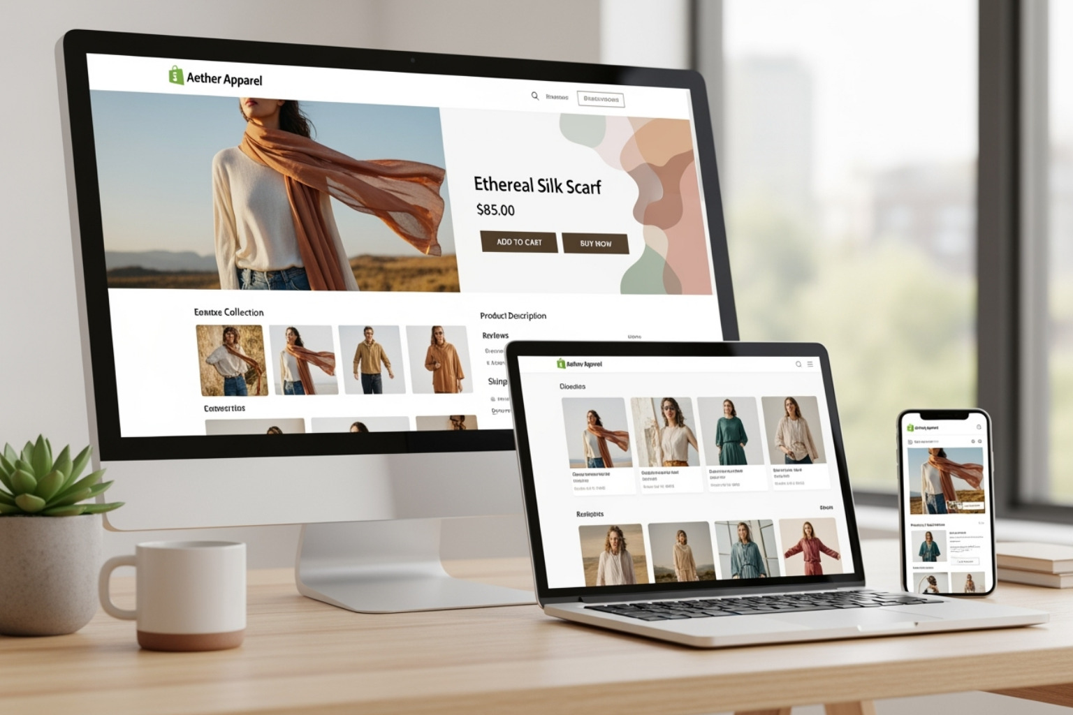 Shopify store displayed perfectly on a desktop, tablet, and mobile phone - Shopify Template Design