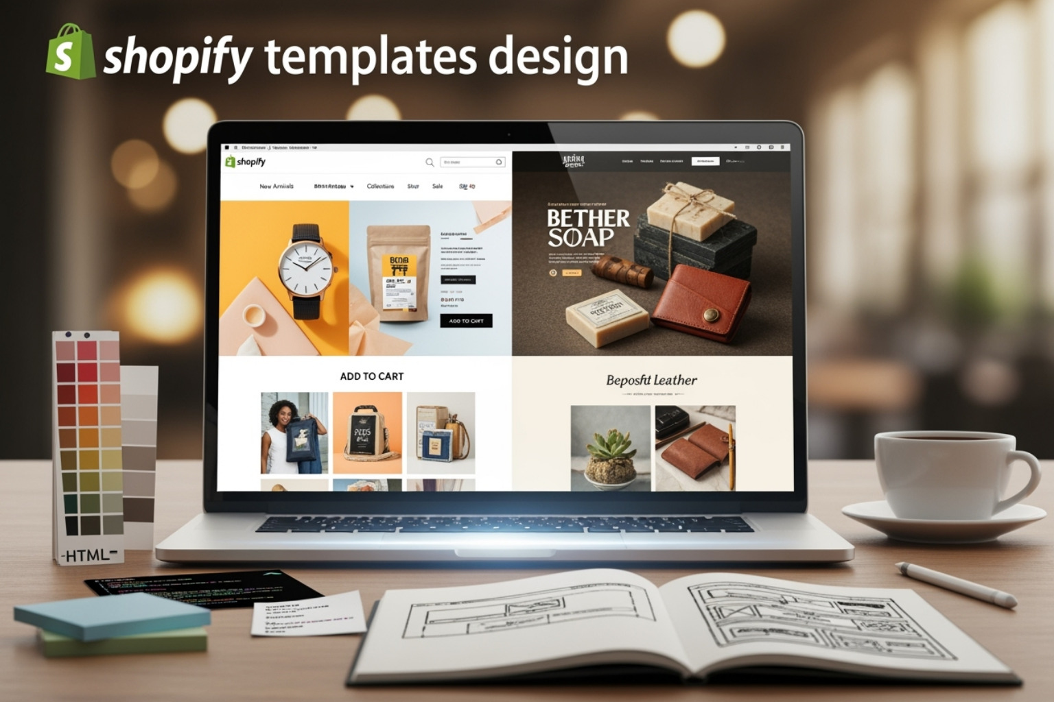 Shopify admin editor and the live customer-facing site side-by-side - Shopify Template Design