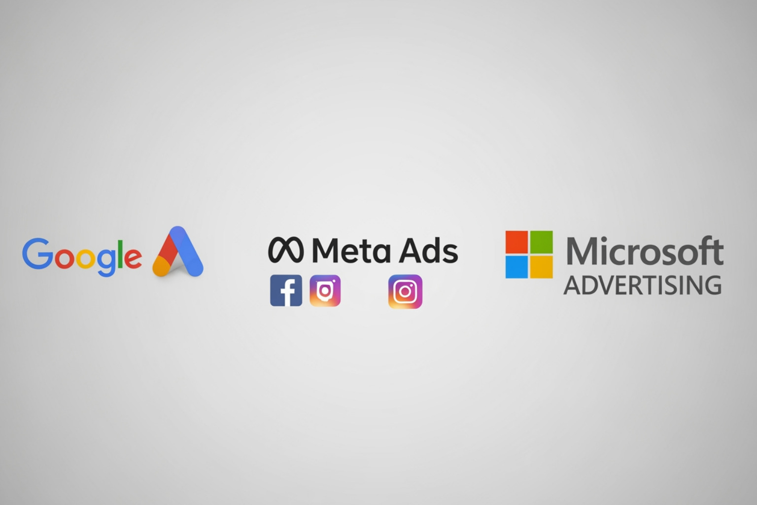 Logos for Google Ads, Meta Ads, and Microsoft Advertising - Shopify Paid Search