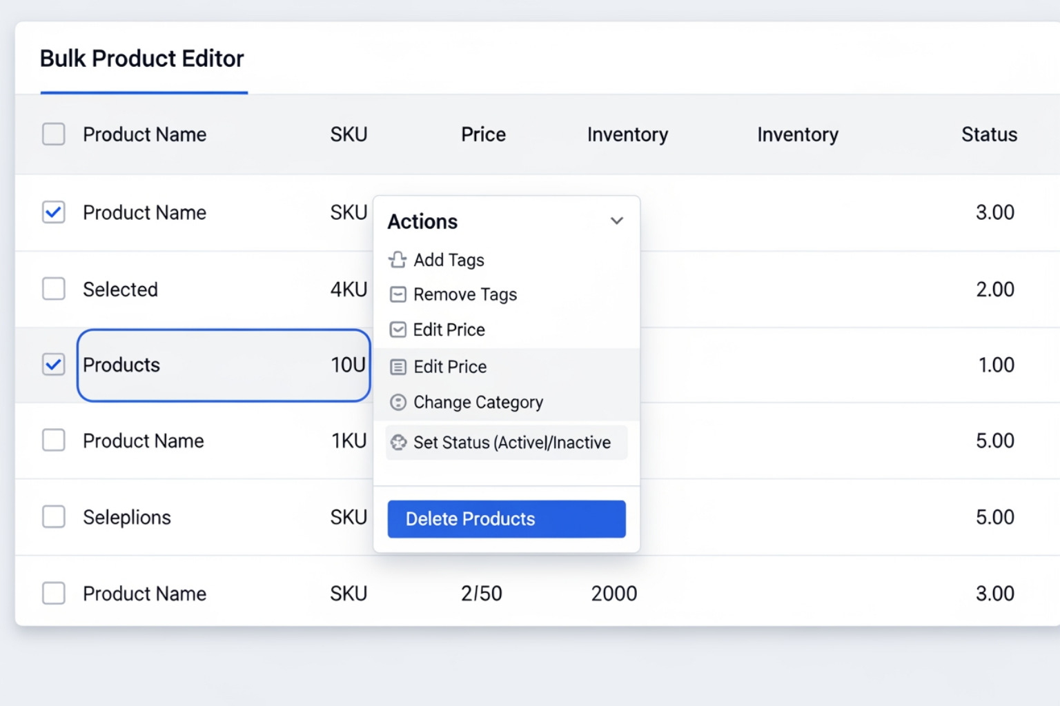 Shopify bulk editor showing the 'Add tags' action being applied to multiple selected products. - using tags in shopify