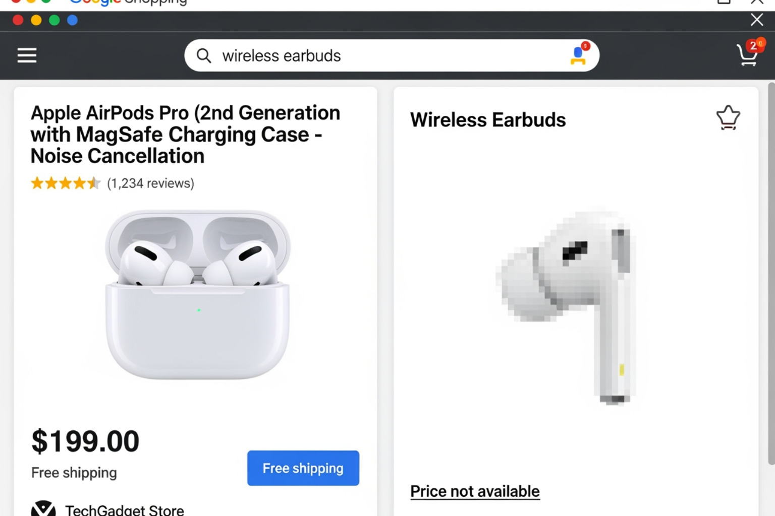 image comparing an optimized Google Shopping listing with a poorly optimized one - shopify product feed