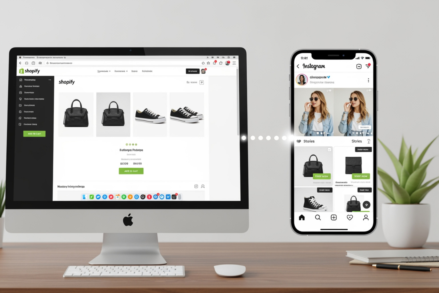 Shopify admin dashboard highlighting the "Facebook & Instagram" sales channel - connect shopify to instagram