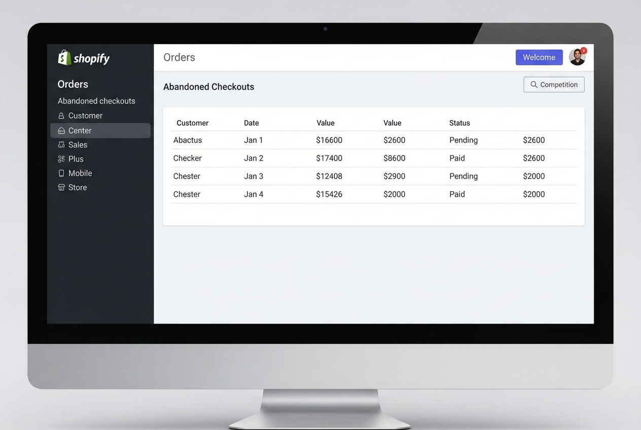 Shopify admin abandoned checkouts screen - abandoned cart shopify