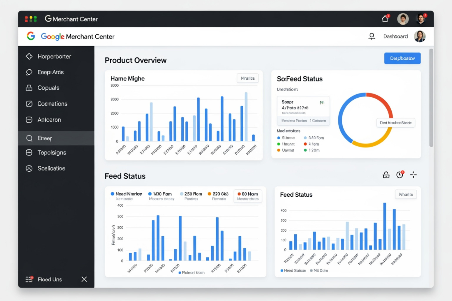 Google Merchant Center dashboard homepage showing product overview and feed status - google shopping feed shopify