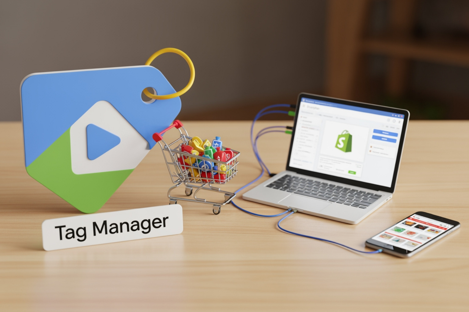 illustrating the GTM interface with various tags (Google Ads, Meta, GA4) - google tag manager shopify