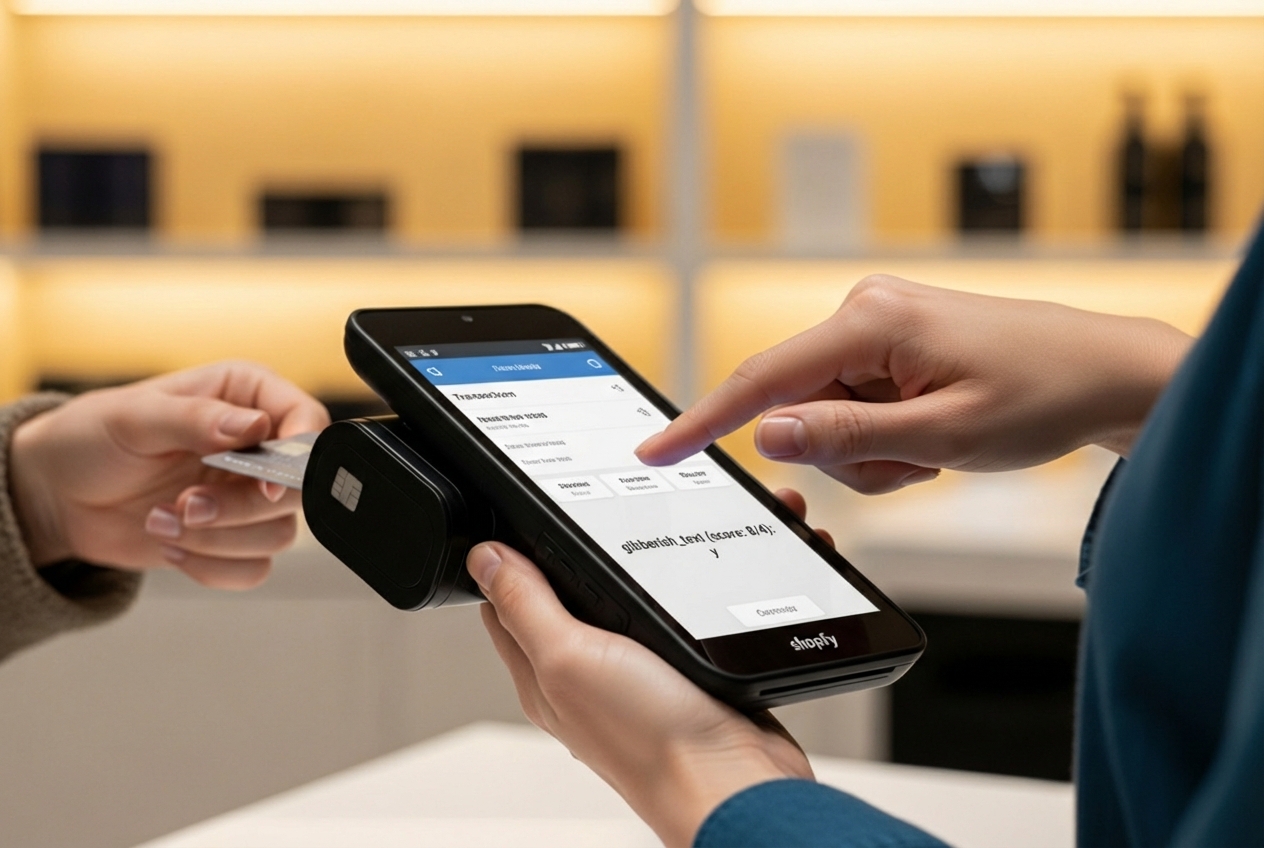 Shopify POS Go handheld device being used in a retail setting - shopify features list