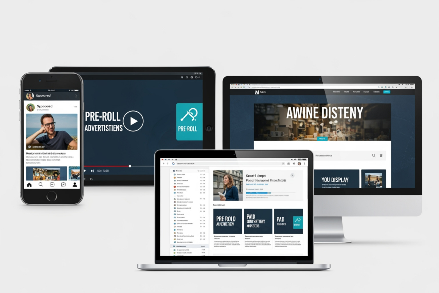 Different ad formats (search, social, video, display) on various devices - Online advertising campaigns