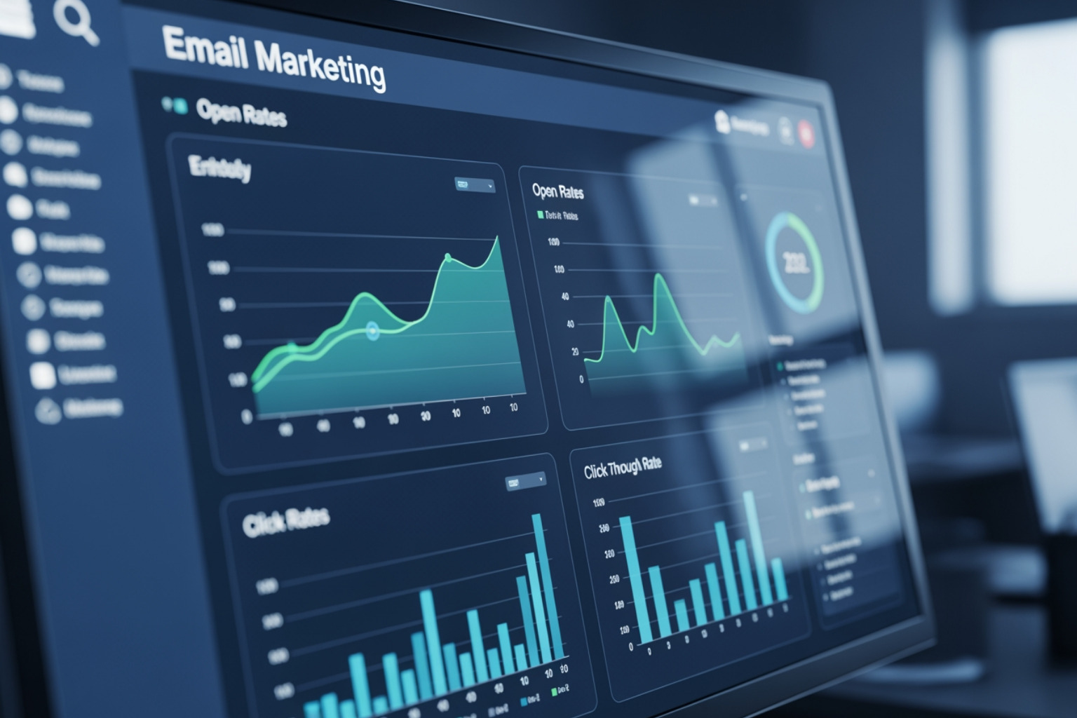 a dashboard showing email marketing analytics like open rate and click-through rate - email marketing content writer