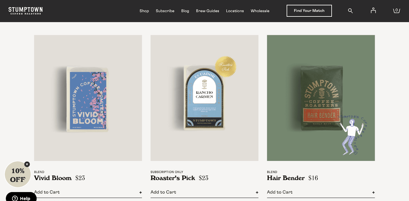 Stumptown Coffee Roasters product lineup with three different coffee blends