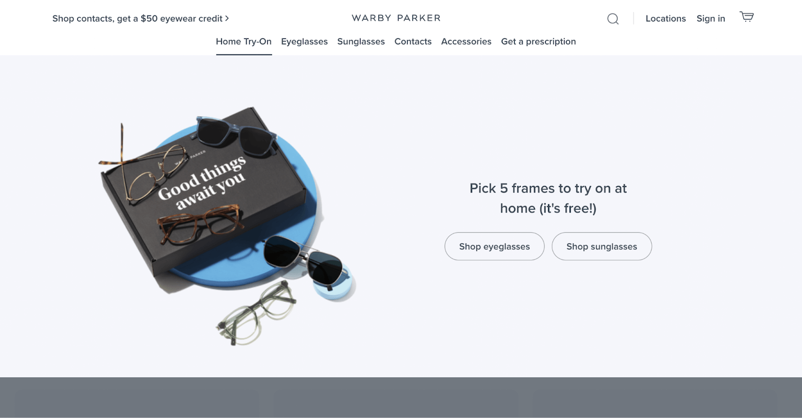 Warby Parker rounded design elements on product page