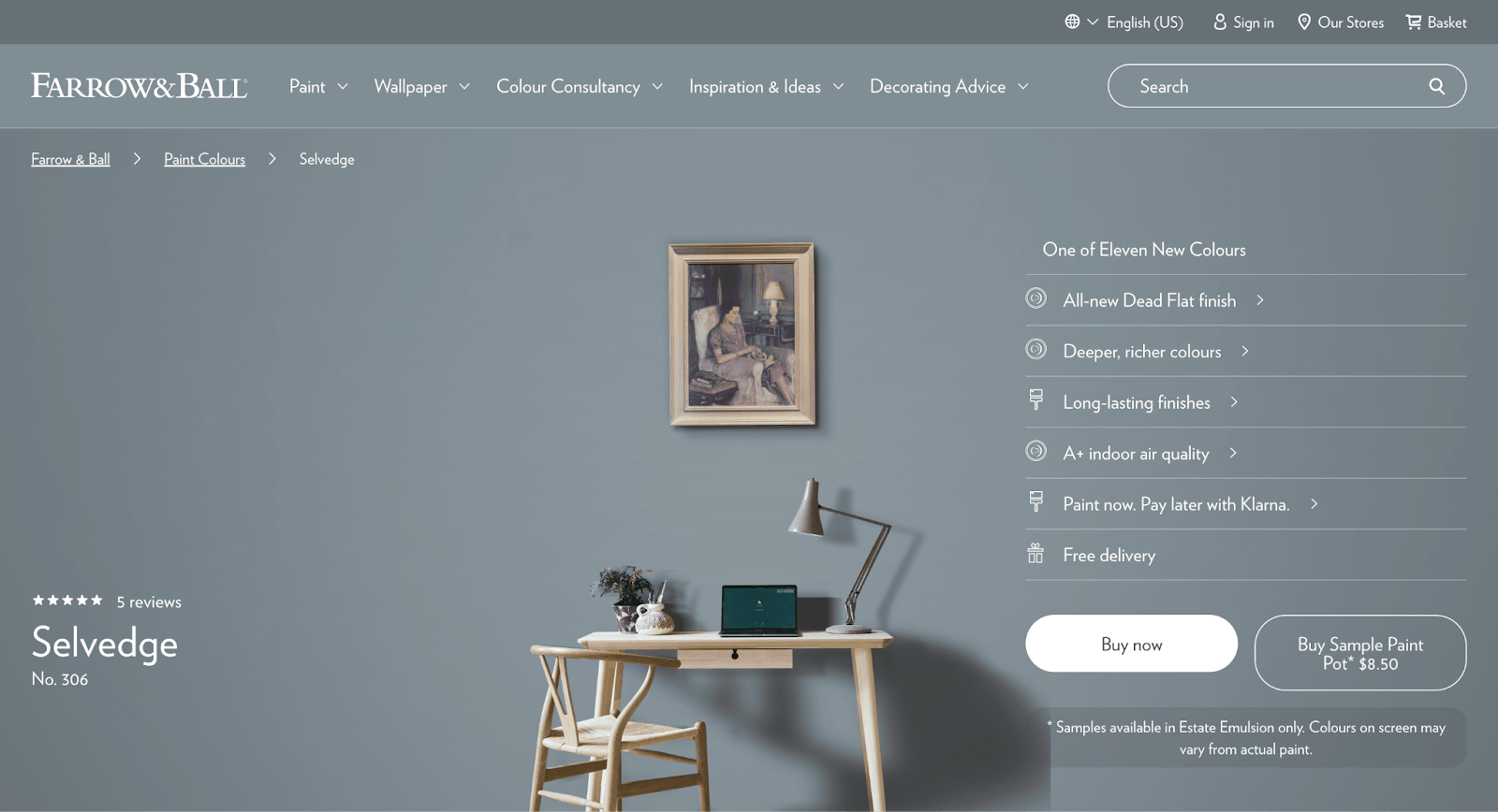 Farrow and Ball paint color page with matching background