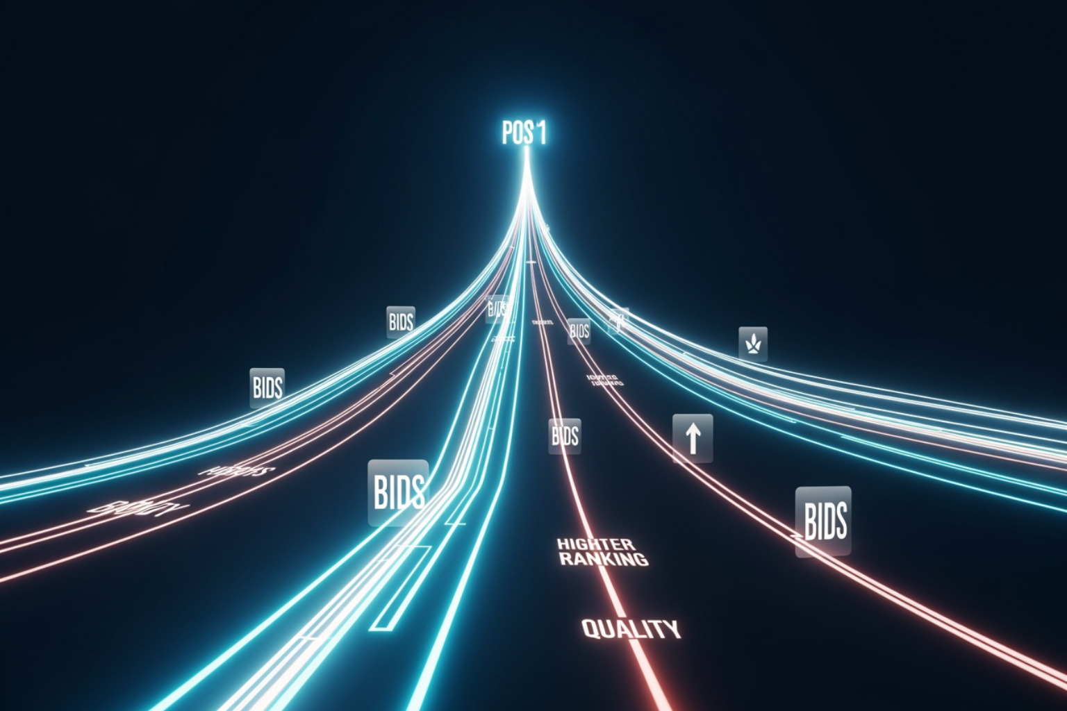 Diagram showing the Google Ads auction process with bid, Quality Score, and Ad Rank - PPC & Paid Advertising