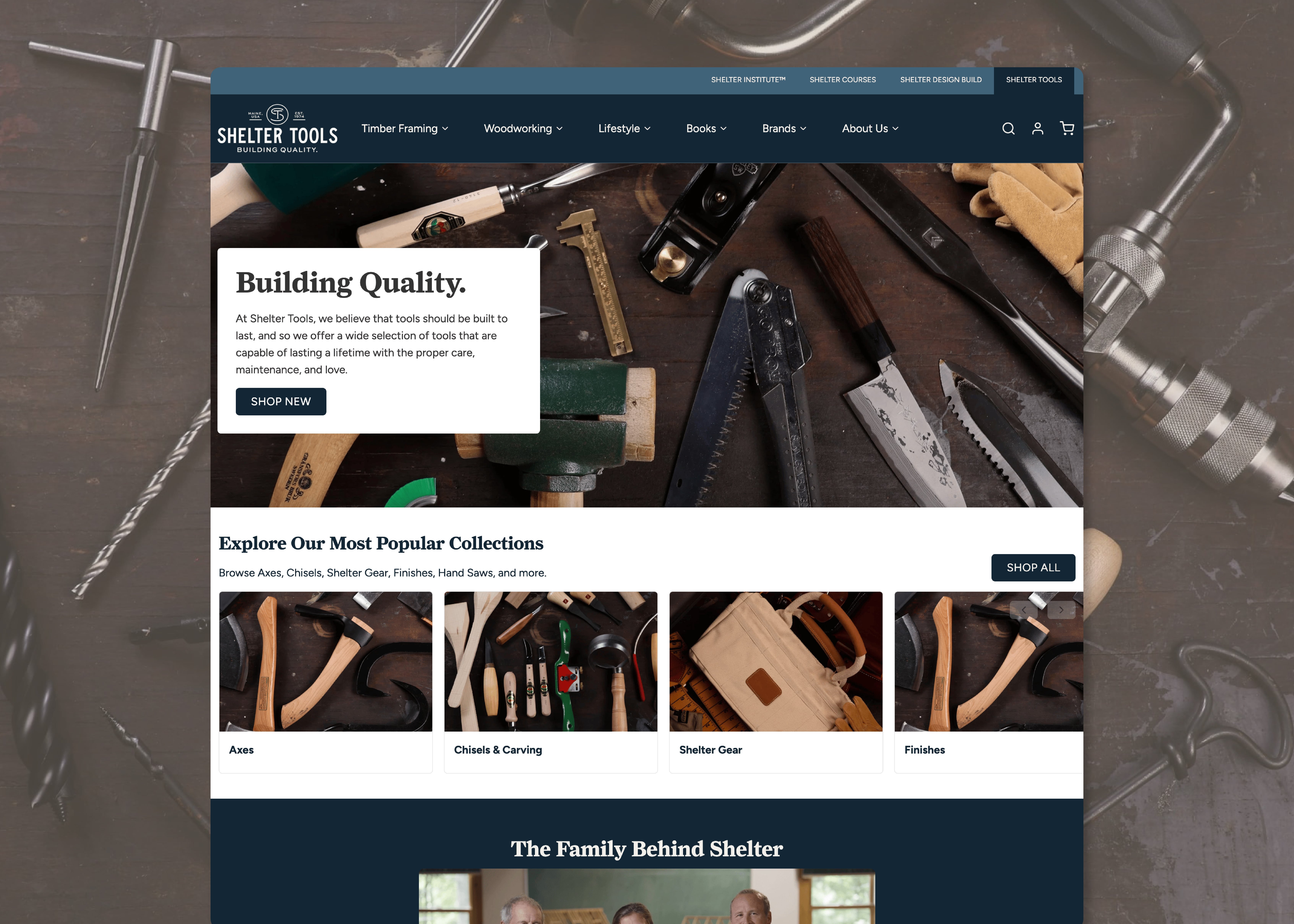 Shelter Tools ecommerce store redesign showing improved product navigation and catalog optimization