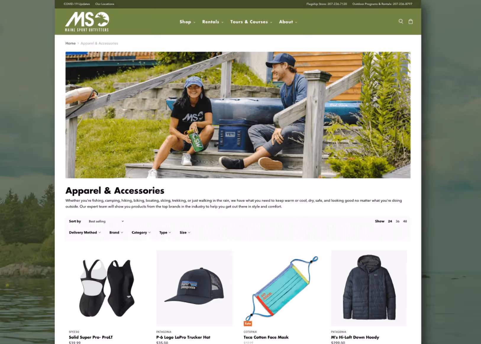 A website page with a man and woman sitting on a bench