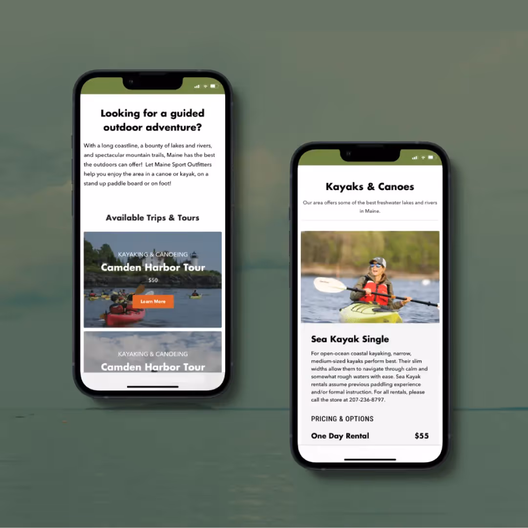 Two iphones displaying a kayaking tour guide