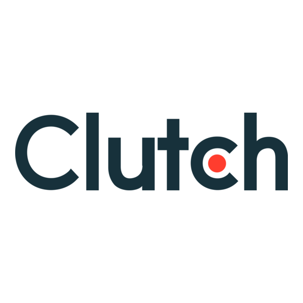 Clutch company logo with dark blue text and red circular accent dot