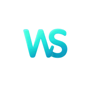 Bright turquoise letters "WS" on white background