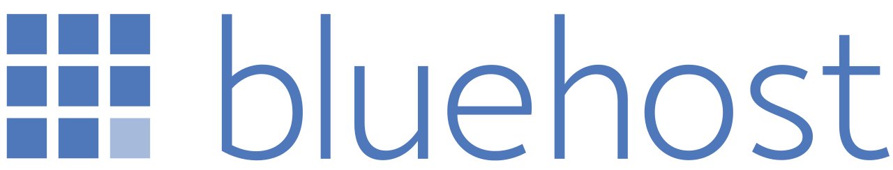 Bluehost logo with blue grid icon and text wordmark