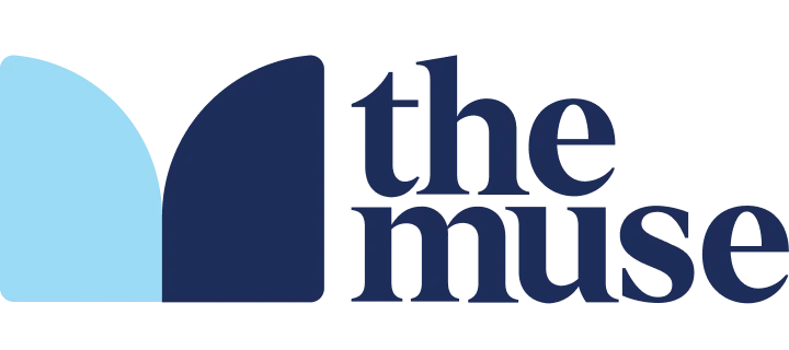 The Muse logo with blue curved shape and dark navy serif text