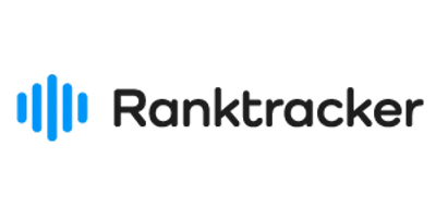 Ranktracker logo with blue bars and company name in black text