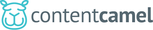 Content Camel logo with turquoise camel head icon and gray text