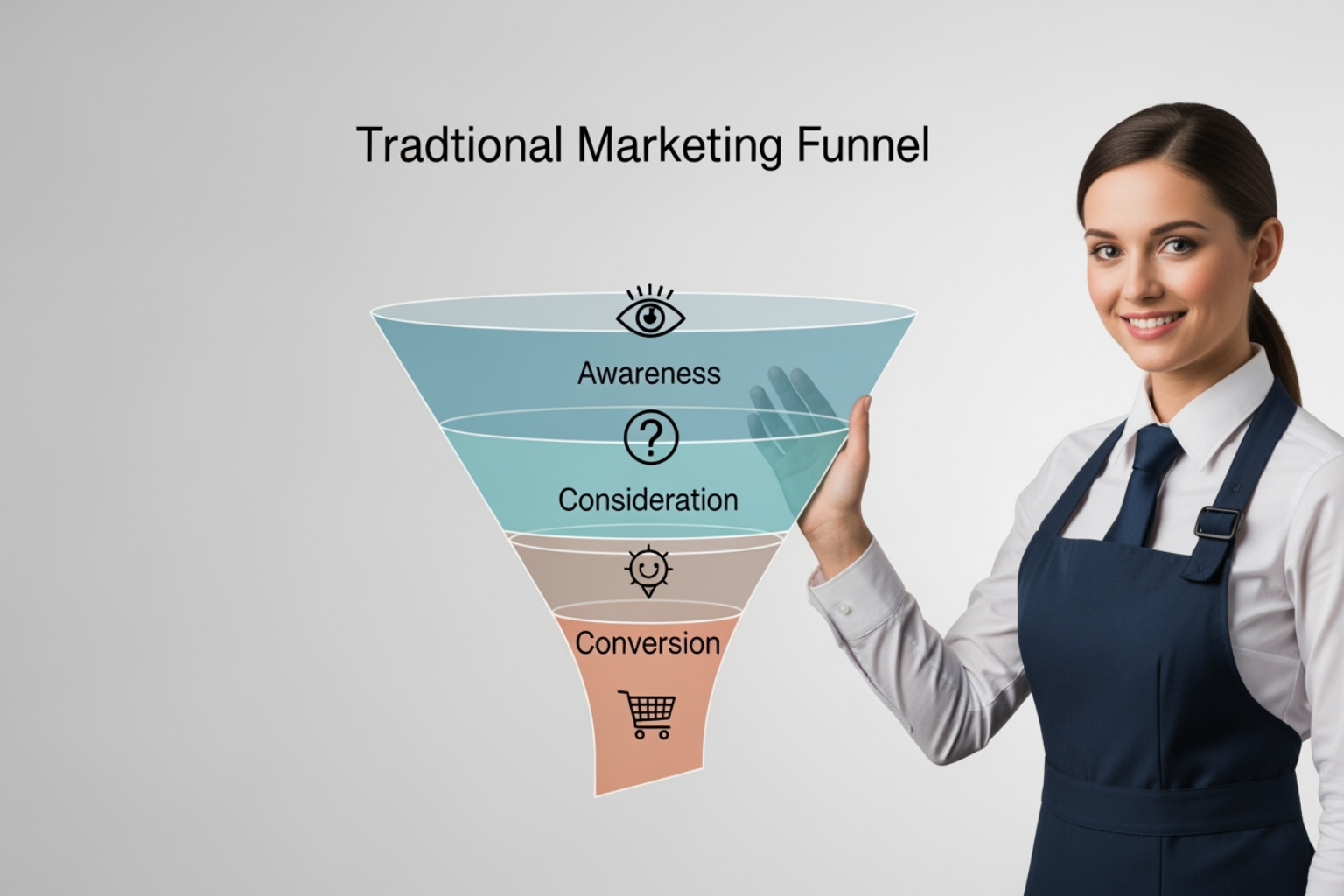A diagram showing the marketing funnel stages: Awareness, Consideration, and Conversion - brand awareness building