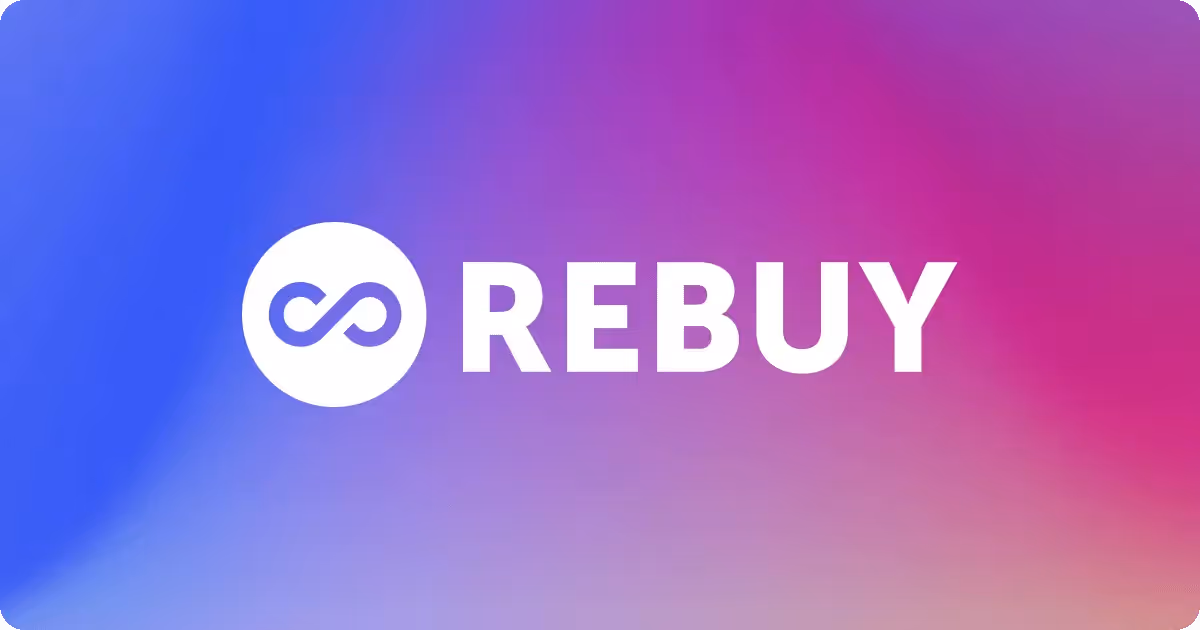 The rebuy logo on a purple and blue background
