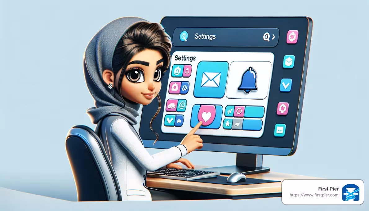A cartoon of a woman sitting in front of a computer