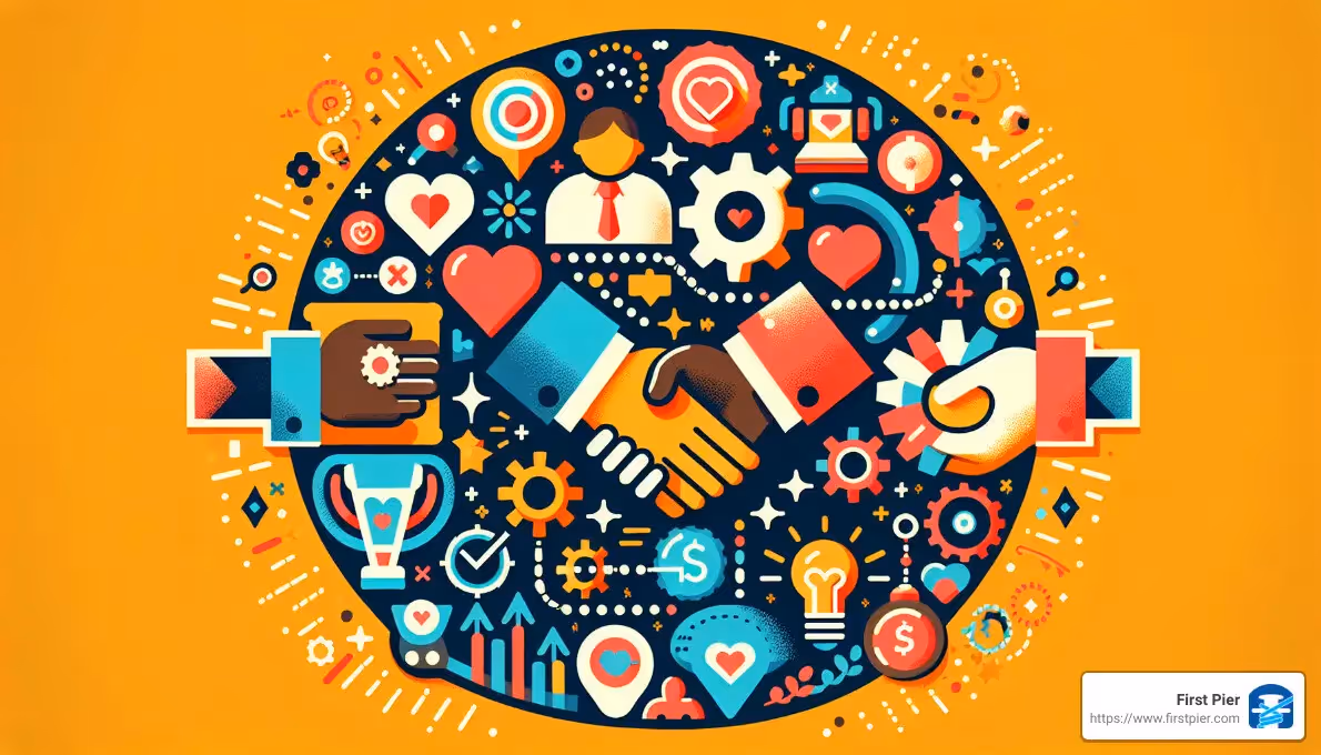 A colorful illustration of a hand shaking another hand