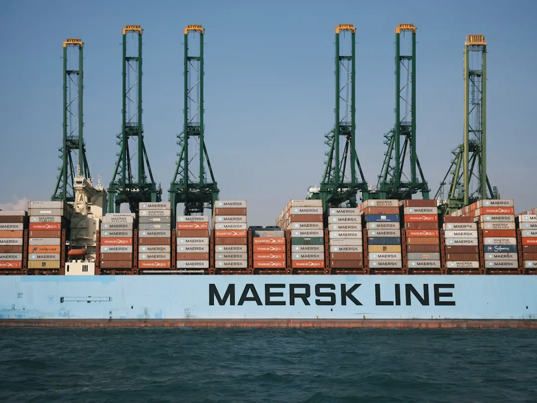 A large cargo ship loaded with containers in the ocean